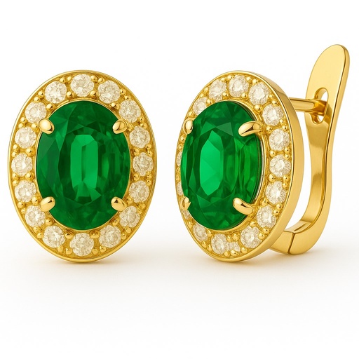 [5934E] 7x5MM OVAL EMERALD AND CZ EARRINGS.