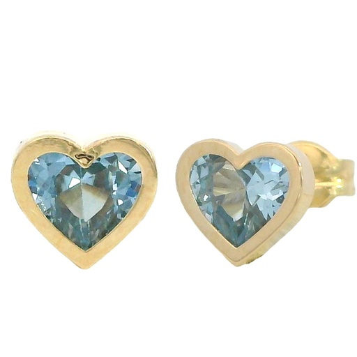 [5937A] PENDIENTES CORAZON 6MM PIEDRA COLOR AGUA MARINA