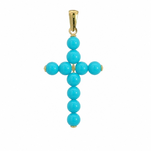 [00084T] 3MM TURQUOISE COLOR BALLS CROSS PENDANT.20x14MM