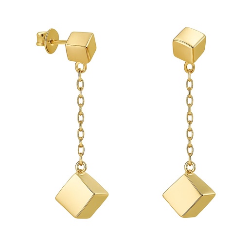 [00131P] GOLD CUBES AND CHAIN DANGLING EARRINGS
