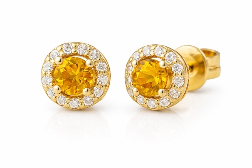 [5959C] 5MM STUD EARRINGS.3MM CITRINE AND CZ