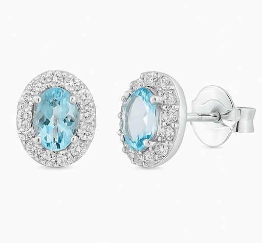 [B4196P/0.14] PENDIENTES BRILLANTES AGUA MARINA 0.84 CTR Y BRILLANTES DI 8 RD SI 0.04 RD20 0.14 DI32RD 0.26 CT