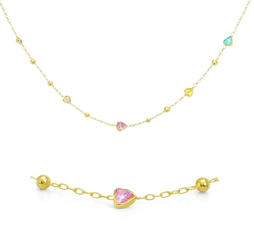 [00176] GARGANTILLA BOLAS Y CIRCONITAS  CORAZON DE COLOR .CADENA 45CM