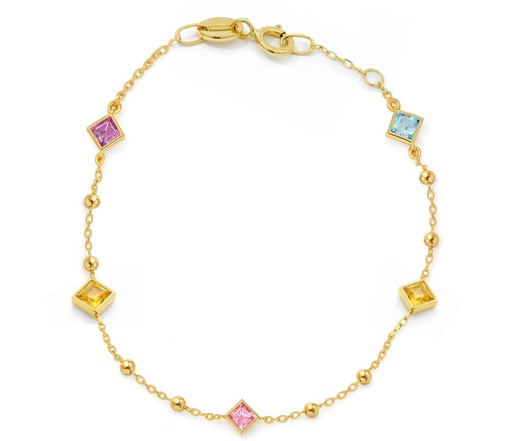 [00180PU] PULSERA BOLAS Y CIRCONITAS ROMBO DE COLOR .17CM