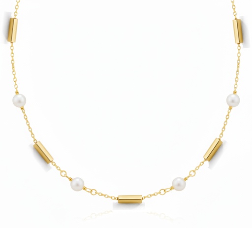 [9K0035] GARGANTILLA TUBOS Y PERLAS DE 4MM. 9KILATES