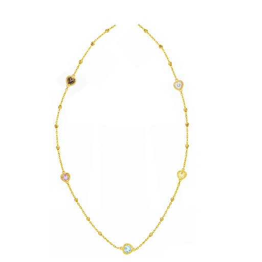 [9K0037] GARGANTILLA 5 CIRCONITAS CORAZONES Y BOLAS.9KILATES