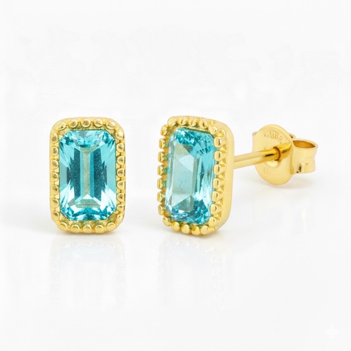 [9K0052A] PENDIENTES CIRCONITA OCTOGONO COLOR AGUAMARINA DE 6x4MM.9 KILATES