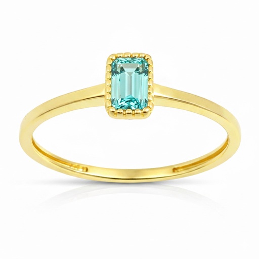 [9K0052SA] SORTIJA OCTOGONO COLOR AGUAMARINA DE 6x4MM.9 KILATES