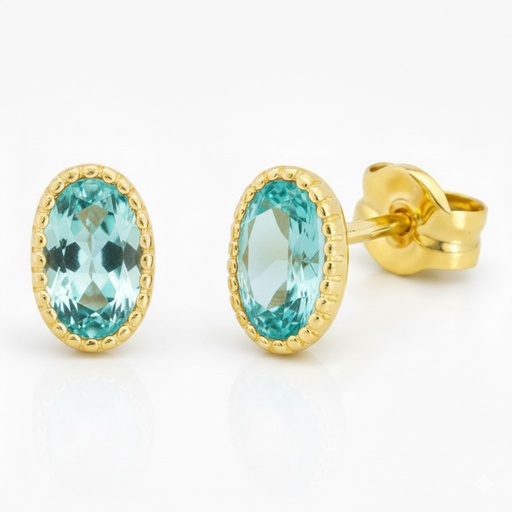 [9K0058A] 6x4MM AQUAMARINE COLOR STUD EARRINGS.9 KARAT