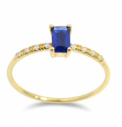 [9K0063Z] SORTIJA NANO ZAFIRO RECTANGULAR DE 5x3MM Y CIRCONITAS.9 KILATES