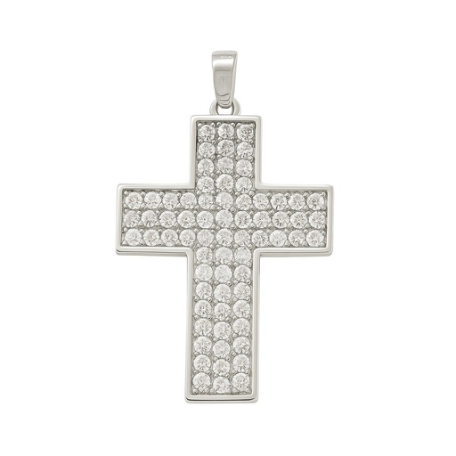 [5179] 25x15MM WHITE GOLD CROSS PENDANT WITH CZ.