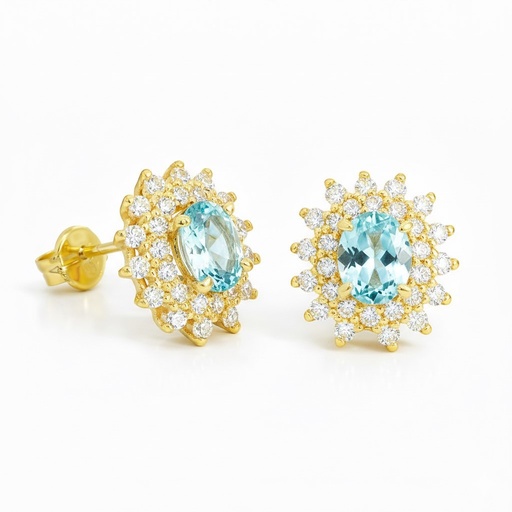 [9K0041PA] PENDIENTES CUAJO CIRCONITA COLOR AGUAMARINA DE 5x4MM.9 KILATES