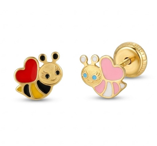 [00220] PENDIENTES ABEJAS ESMALTE .ROSCA.6MM.DOS TERMINACIONES