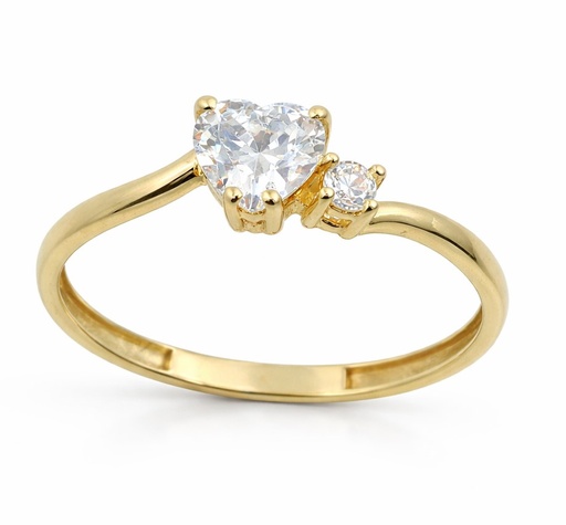 [9K00226S] SORTIJA 2 GARRAS CIRCONITA CORAZON Y REDONDO. 6MM.9 KILATES