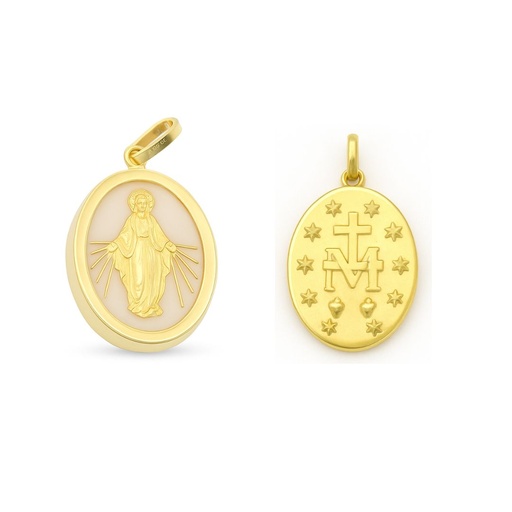 [9K5932/1N] MEDALLA VIRGEN MILAGROSA OVAL  CON NÁCAR 8x10MM. 9KILATES
