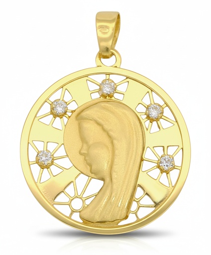 [9K00129/22] MEDALLA REDONDA VIRGEN CON CIRCONITAS.22MM. 9KILATES