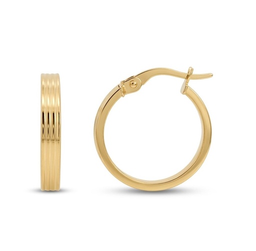 [9K0099] 9K GOLD 14x3MM  CARVED HOOP EARRINGS