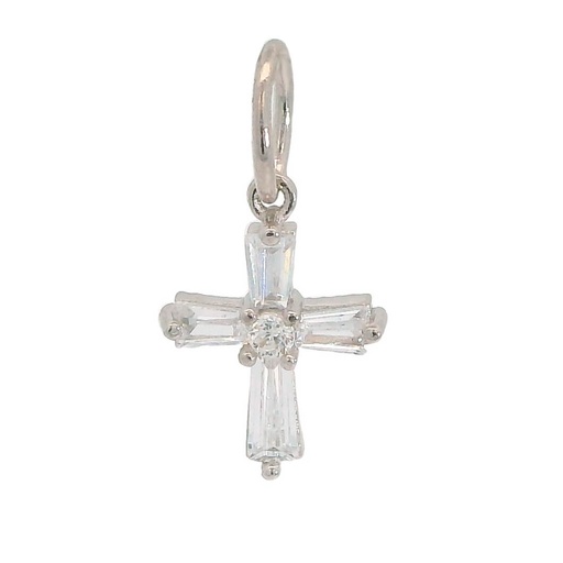 [5865B] 13MM WHITE GOLD CROSS PENDANT WITH CZ.
