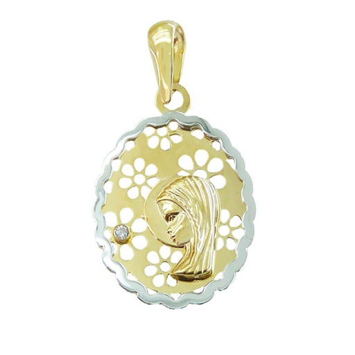 [3380B] MEDALLA VIRGEN NIÑA OVAL CALADA 17X15 MM BICOLOR