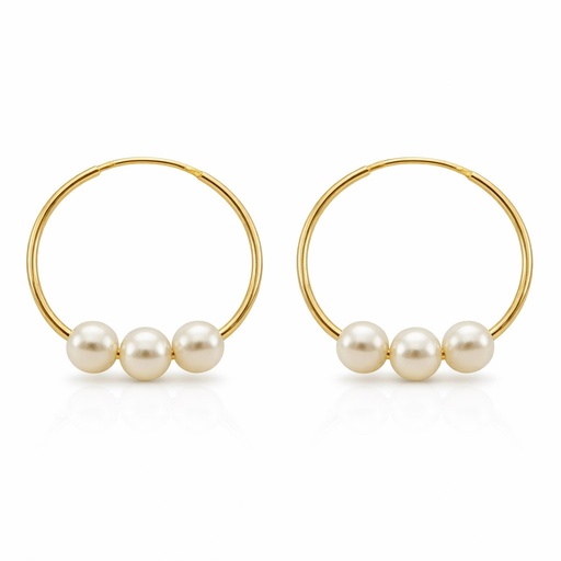 [5136] 14x1MM ROUND TUBE HOOP EARRINGS WITH THREE PEARLS.