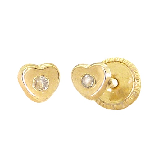 [8407] HEART STUD EARRINGS WITH CZ.SCREW BACK.