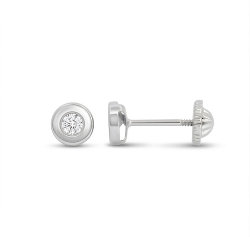 [1027B] 4MM CZ BAZEL STUD EARRINGS.WHITE GOLD.SCREW BACK.