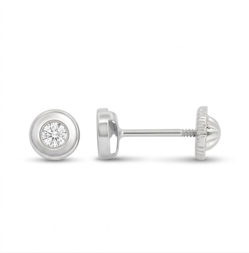 [1028B] 5MM CZ BAZEL STUD EARRINGS.SCREW BACK.WHITE GOLD.