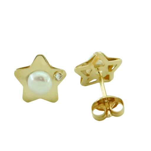 [5813] PENDIENTES ESTRELLA 6.5MM Y PERLA DE 3.5MM.PRESION Perla Cultivada