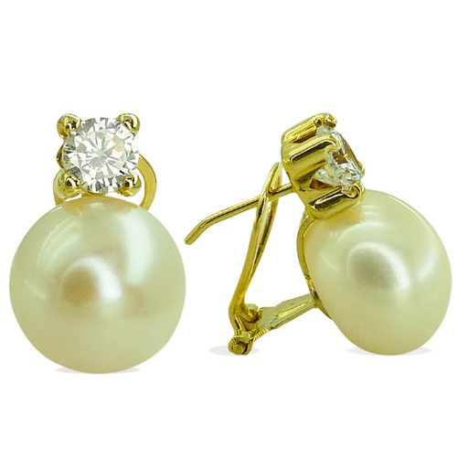 [2317] PENDIENTES GARRA DE 5MM Y PERLA BOTON DE 11/11'5MM.OMEGA. Perla Cultivada