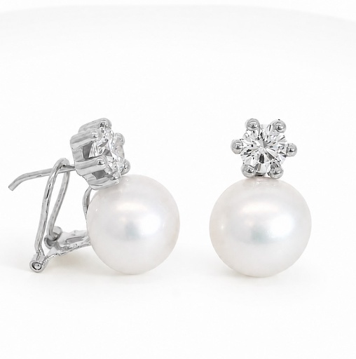 [3600B] PENDIENTES GARRA 5MM Y PERLA DE 10/11MM.OMEGA.ORO BLANCO.