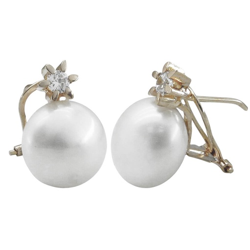 [2318B] PENDIENTES GARRA ACUCHILLADA ORO BLANCO PERLA BOTON 11MM.OMEGA. Perla Cultivada