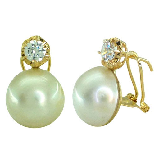 [6013/2] PENDIENTES PERLA JAPONESA MABE 10/11MM Y SOLISTA CIRCONITA.OMEGA. Perla Cultivada