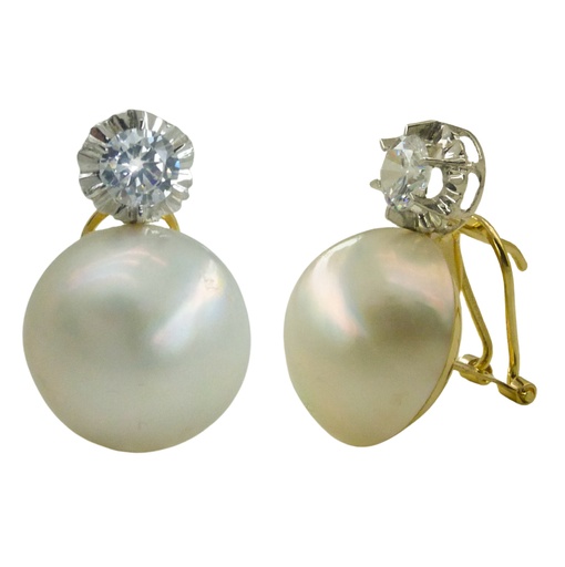 [6017/2B] PENDIENTES PERLA JAPONESA MABE 12/15MM Y SOLISTA DE ORO BLANCO.OMEGA