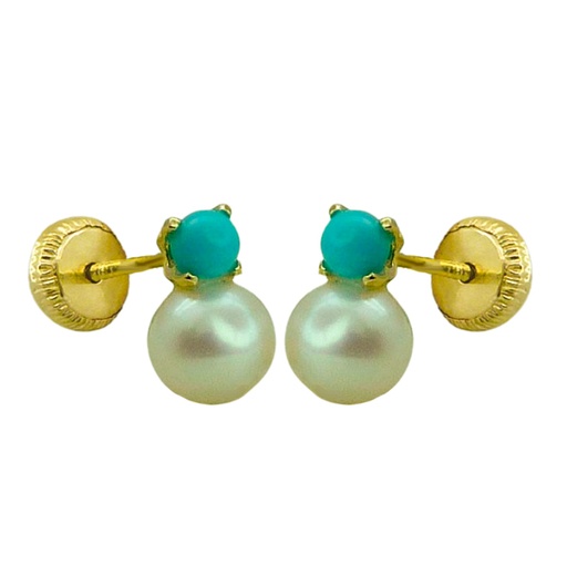 [2646] 4MM PEARL AND TURQUOISE COLOR BALL STUD EARINGS.SCREW BACK.