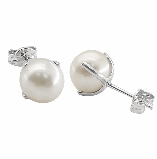 [6100B] PENDIENTES PATILLA ORO BLANCO Y PERLA DE 7/7'5MM. Perla Cultivada