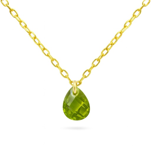 [4925OL] 7x5MM PEAR  OLIVINE  COLOR CZ CHARM NECKLACE.45CM CHAIN.