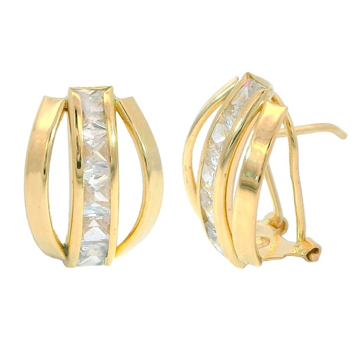 [3103] 14x10MM OMEGA BACK EARRINGS WITH CZ.