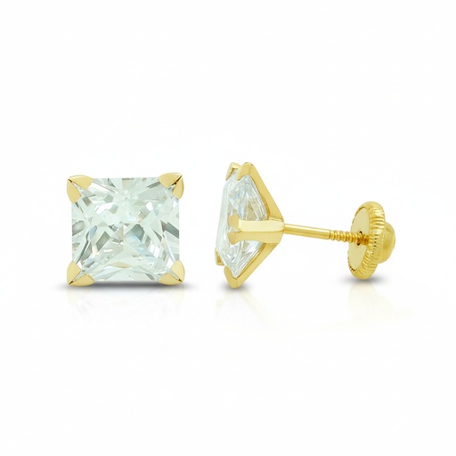 [6159] 4x4MM SQUARE CUBIC ZIRCONIUM EARRINGS.SCREW BACK