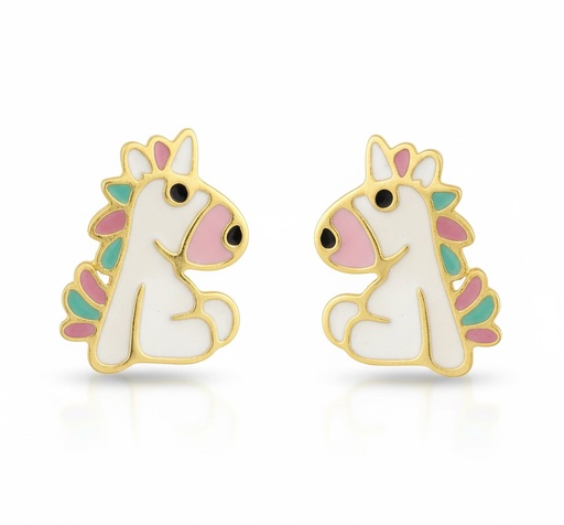 [5558] PENDIENTES UNICORNIO ESMALTE.8MM.ROSCA.